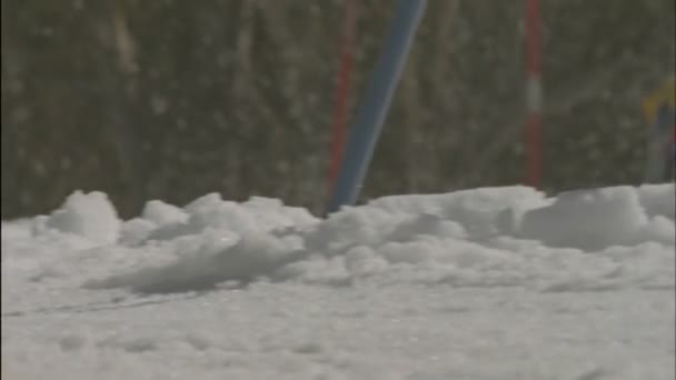 Skifahrer läuft eine Abfahrtsstrecke — Stockvideo