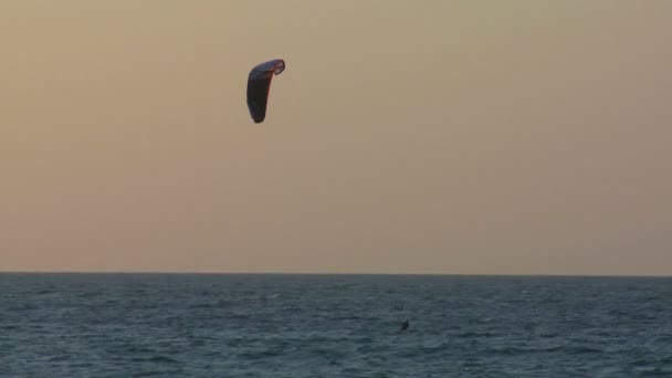 Um windsurfista move-se ao longo de uma costa — Vídeo de Stock