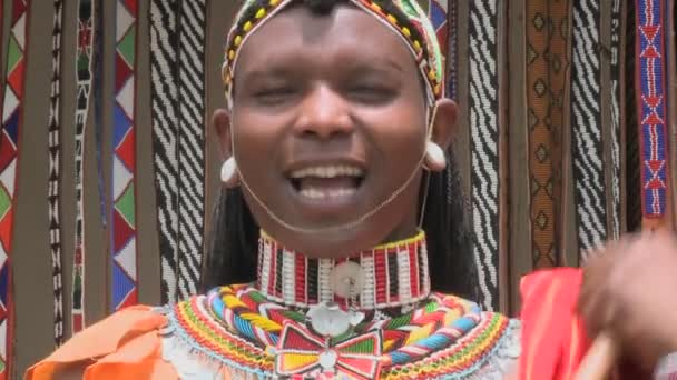 Smiling Masai man with beads — Stock Video