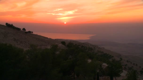 Puesta de sol detrás del Mar Muerto — Vídeos de Stock