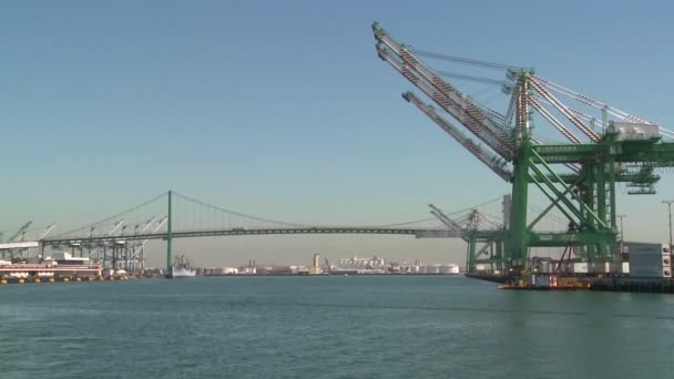 Cranes and Long Beach harbor — Stock Video