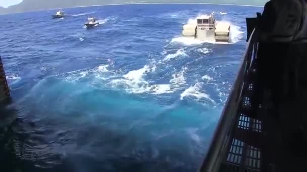 水陸両用コネクタ ボートを持ち上げる — ストック動画