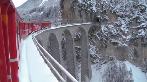 Ένα τρένο διασχίζει τη γέφυρα και βυθίζει σε μια σήραγγα — Αρχείο Βίντεο