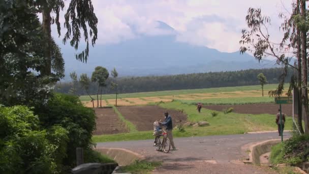 Um homem anda de bicicleta por uma estrada rural — Vídeo de Stock