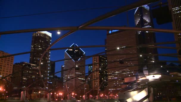 Chicago skyline på natten — Stockvideo