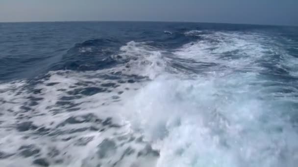 Пробуждение лодки со стороны корабля — стоковое видео