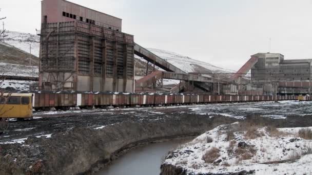 Abandoned mine with ore rail cars — Stock Video