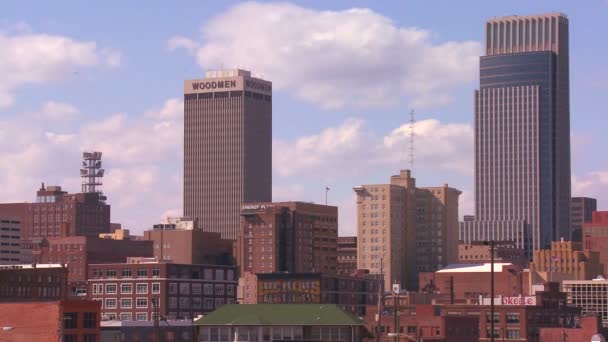 Clouds drift Omaha skyline — Stock Video