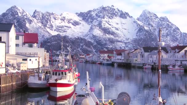 Arctic Lofoten Adaları'ndaki balıkçı köyü — Stok video