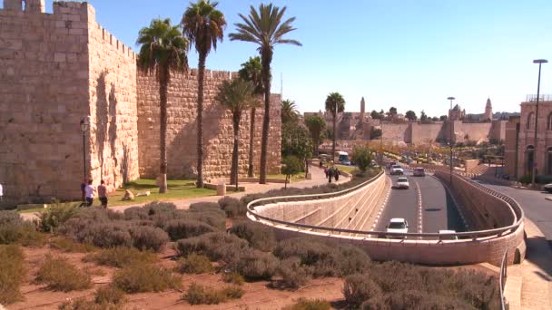 La circulation se déplace près des remparts de Jérusalem — Video