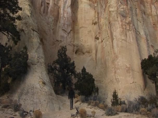 Caminante y arco de piedra en el sur de Utah — Vídeos de Stock