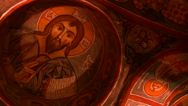 Christian painted ceilings in a cave — Stock Video