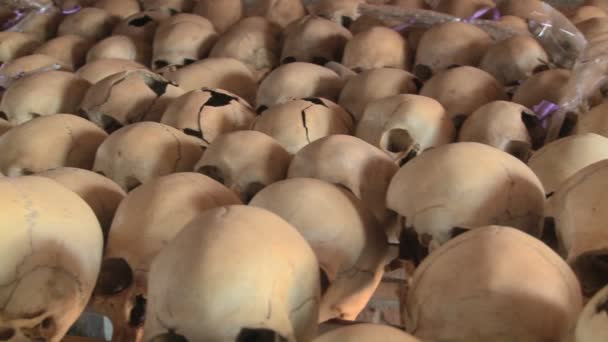 Schedels verpletterd tijdens de genocide — Stockvideo