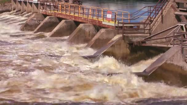 Una diga gestisce l'acqua in un fiume — Video Stock