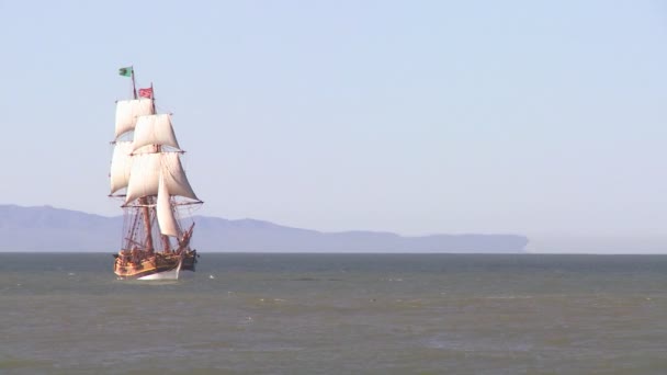 Mast schooner sails on sea — Stock Video