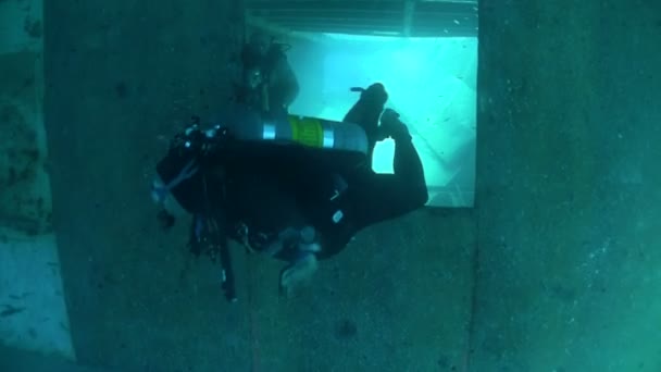 Mergulhadores exploram um naufrágio — Vídeo de Stock