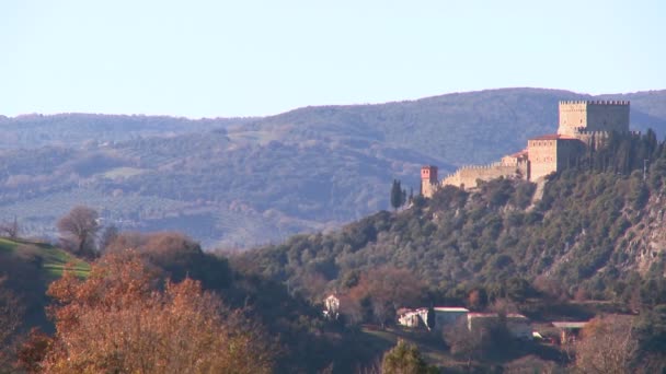 Campo com um castelo distante — Vídeo de Stock