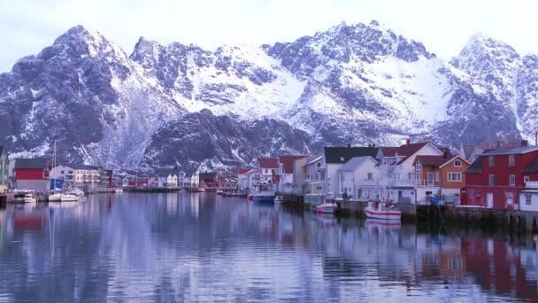 Fishing village in the Arctic Lofoten Islands — Stock Video