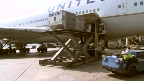 Agentes saludan a un avión de pasajeros — Vídeo de stock