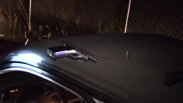 Rendőrség elkobozzák, kábítószerek és fegyverek — Stock videók
