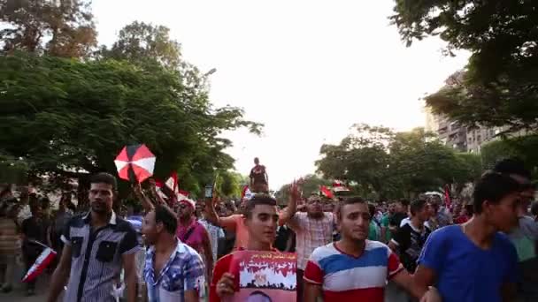 Manifestanti cantano e sventolano bandiere — Video Stock