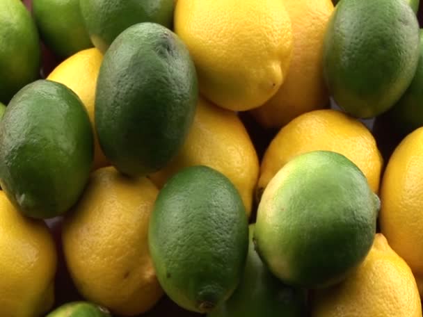 Lemons sit in a pile with limes — Stock Video