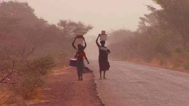 Vrouwen die goederen vervoeren op hoofd — Stockvideo