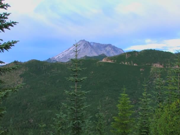 Pico de montanha sobe acima da floresta — Vídeo de Stock