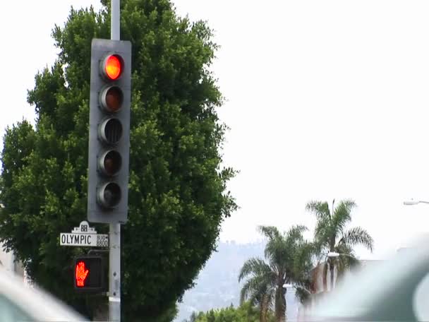 Trafik sürücüleri geçer bir sokak ışıkları — Stok video