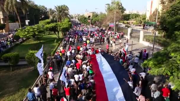 Manifestanti cantano e sventolano bandiere — Video Stock