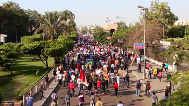 Manifestantes corean y ondean banderas — Vídeos de Stock