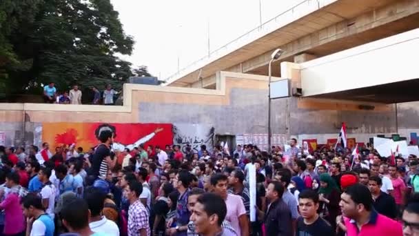 Manifestantes cantam e acenam bandeiras — Vídeo de Stock