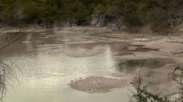 Горячие бассейны из кипящей грязи — стоковое видео
