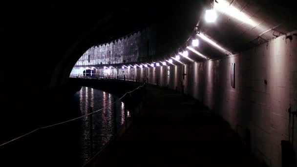 Tunnels at secret Soviet submarine base — Stock Video