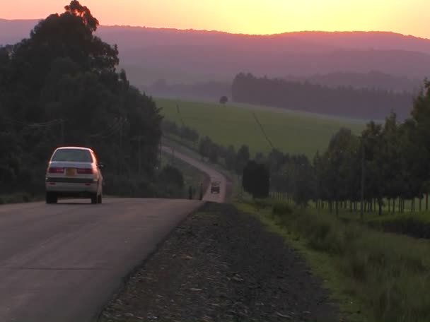 Fahrzeuge befahren eine Landstraße — Stockvideo