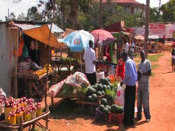 People buy produce at stands — Stock Video