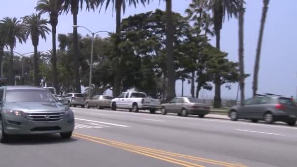 Une voiture voyage le long d'une mer — Video