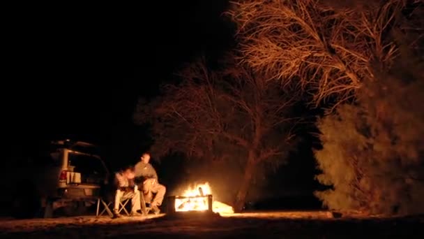 Bir kamp ateşi zevk insanlar — Stok video