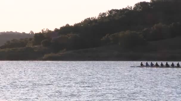 Eight people rowing sweep — Stock Video