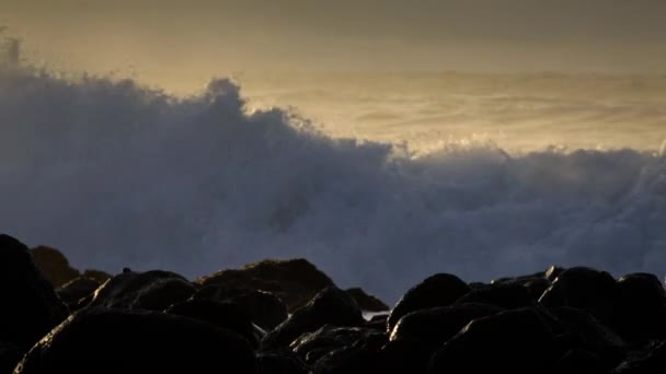 Grote golven rollen in een strand — Stockvideo