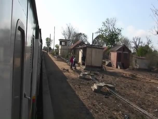 Ett tåg färdas genom sidan land — Stockvideo