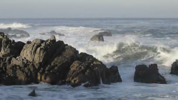 Wellen brechen auf den Felsen — Stockvideo