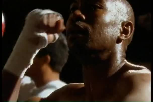 Чоловіки боксу, попадання пробиваючи мішок — стокове відео