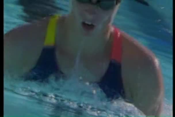 Mujer en piscina natación — Vídeo de stock