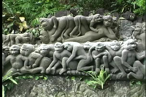 Małpy rzeźbione w kamiennym murem — Wideo stockowe