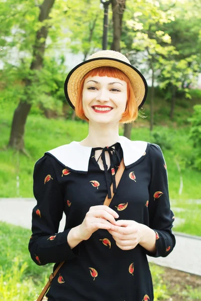 young woman in dress retro style