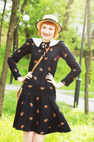 young woman in dress retro style