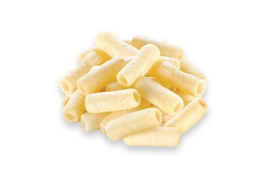 Çıtır çıtır ve çıtır tuzlu buğday eriştesi, sarı tuzlu pipo, dolgu, Fryums veya Frymus, Kızarmış ve Baharatlı Atıştırmalık Yiyecek, Seçici Odak - Resim