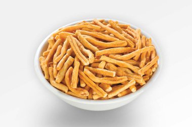 Spicy (Tikha) Gathiya or gathia, ganthia, ganthiya, Bhavnagari, papdi, Champakali made by gram flour, Indian Pouch Packing Street Food, Namkeen or namkin, selective focus - Image clipart