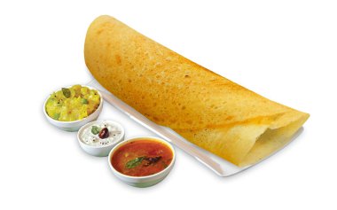 Ev yapımı Dosa, dhosa, masala, sade, maisuri (Ghee Roast) ve Chutney ve Sambar Güney Hindistan Kahvaltısı